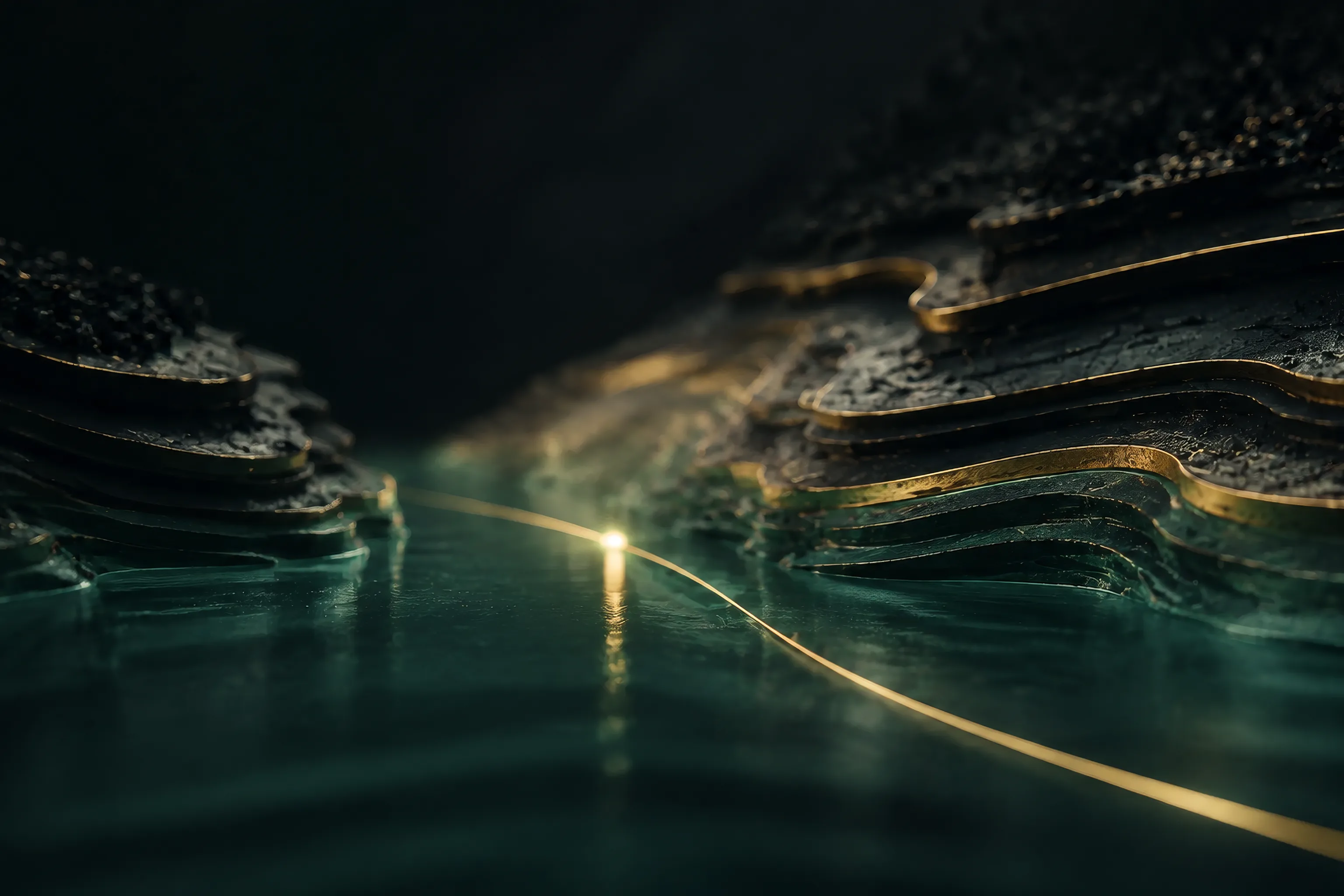 Abstract layered shorelines connected by trusted pathways into Indonesia